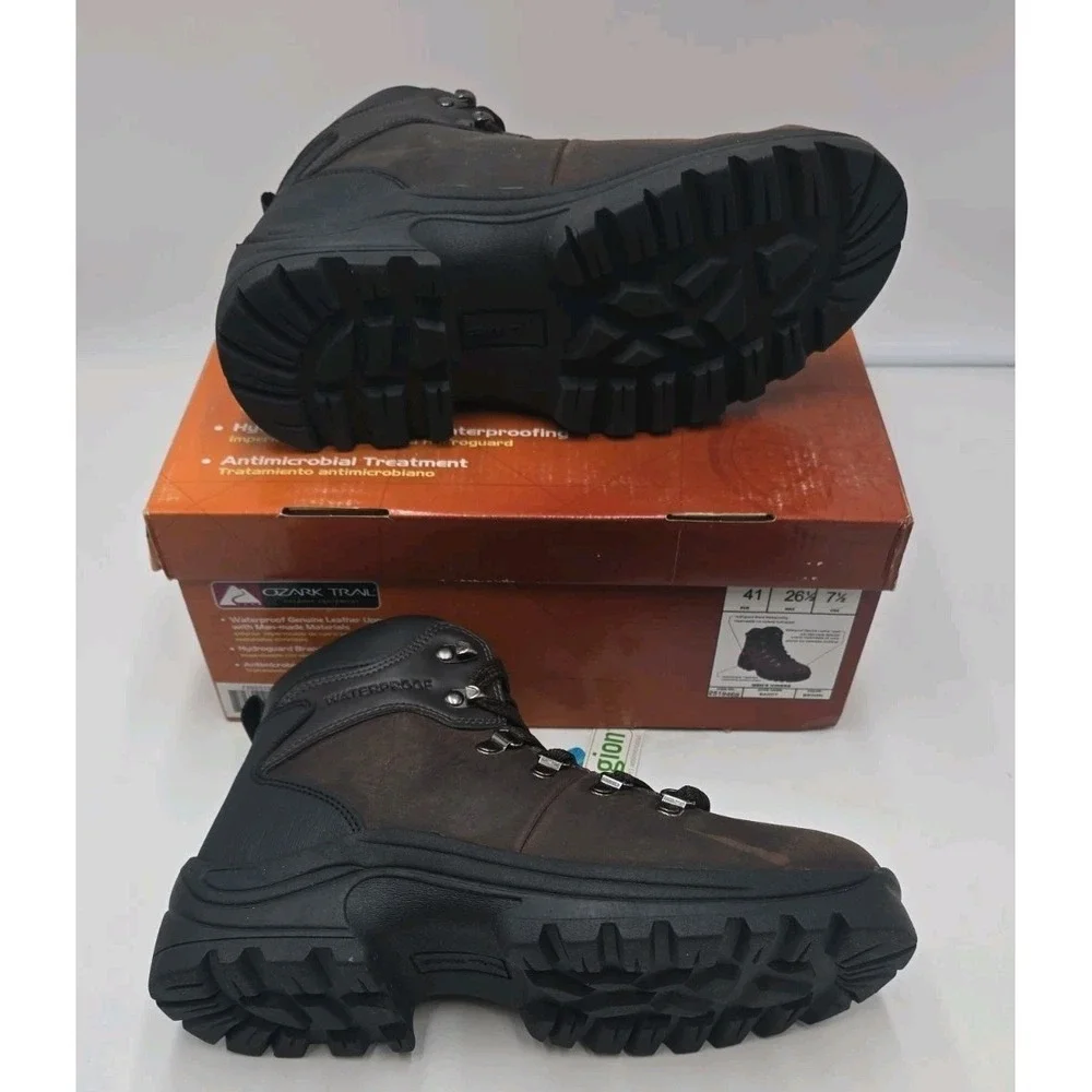 Ozark Trail Bandy II Men's Hiking Boots Size 7.5 Dark Brown Leather Waterproof